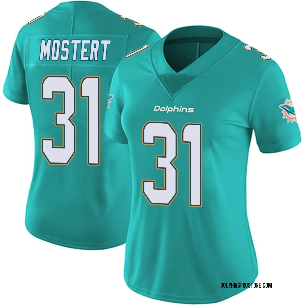 "Women's Limited Raheem Mostert Miami Dolphins Aqua Team Color Vapor Untouchable Jersey"